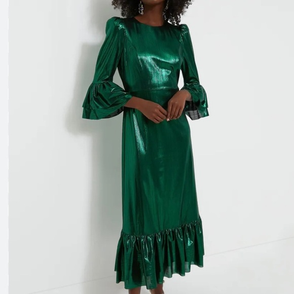 Pomander Place Lilith Dress-Emerald Green Crinkle Lurex-Women’s S & M-Formal-NEW - Picture 1 of 16